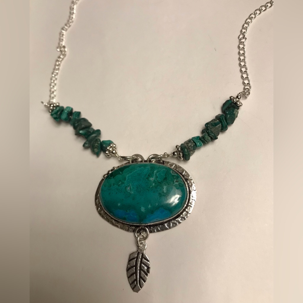 Malachite Stamped 925 Sterling Silver Necklace 98$
